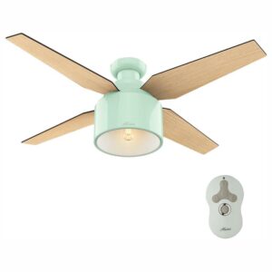 Hunter - Cranbrook Indoor Low Profile Ceiling Fan With Light, Remote, 52-inch, Mint, Modern-style, 3-speed WhisperWind Motor, 59260, for Living Rooms, Bedrooms