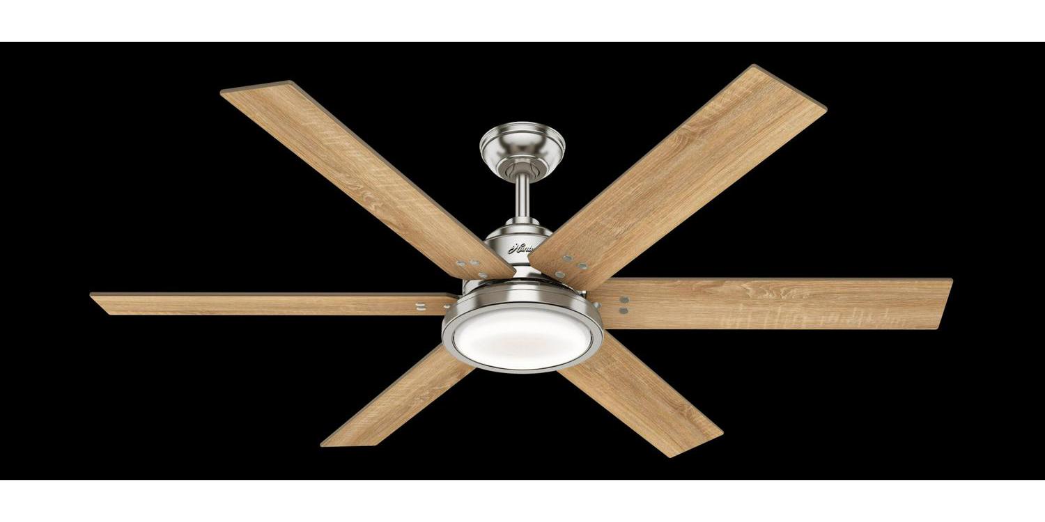 Hunter - Warrant Indoor Ceiling Fan With Light, Wall Control, 60-inch, Brushed Nickel, Casual-style, 6-speed, Energy Star, 59462, for living rooms, bedrooms, home offices, kitchens