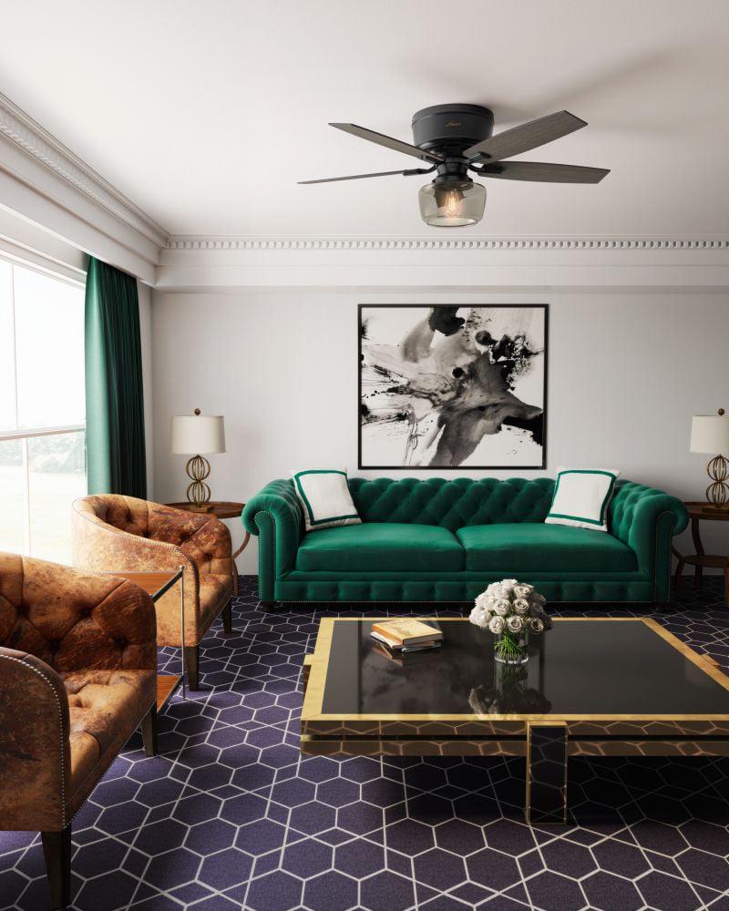 Hunter - Bennett Indoor Low Profile Ceiling Fan With Light, Remote, 52-inch, Matte White, Rustic-style, 3-speed WhisperWind Motor, 50280, for living rooms, bedrooms, home offices, kitchens - Image 2