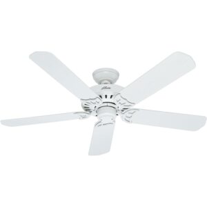 Hunter Bridgeport 52" Outdoor Damp-Rated Home Ceiling Fan w/ Pull Chain, White