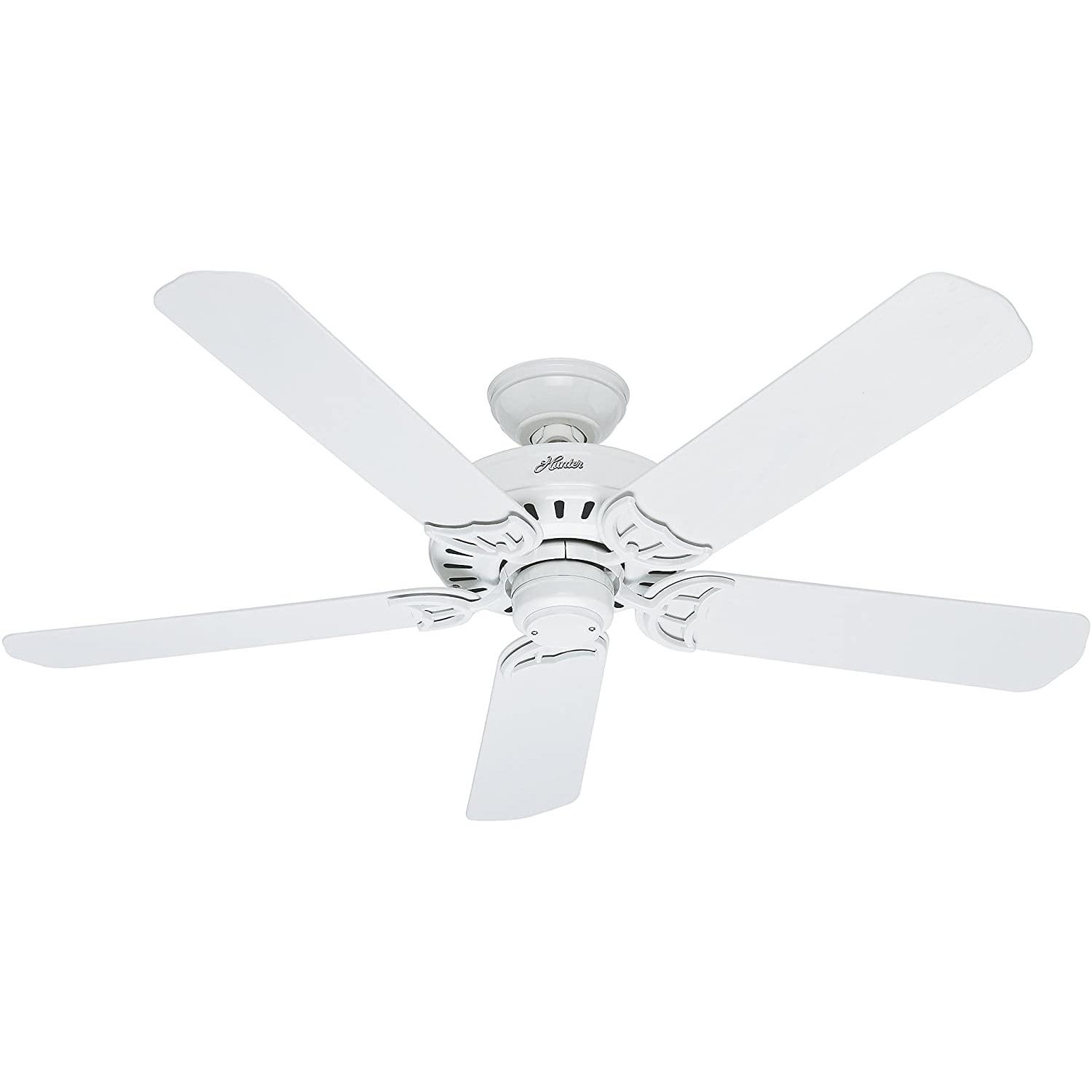 Hunter Bridgeport 52" Outdoor Damp-Rated Home Ceiling Fan w/ Pull Chain, White