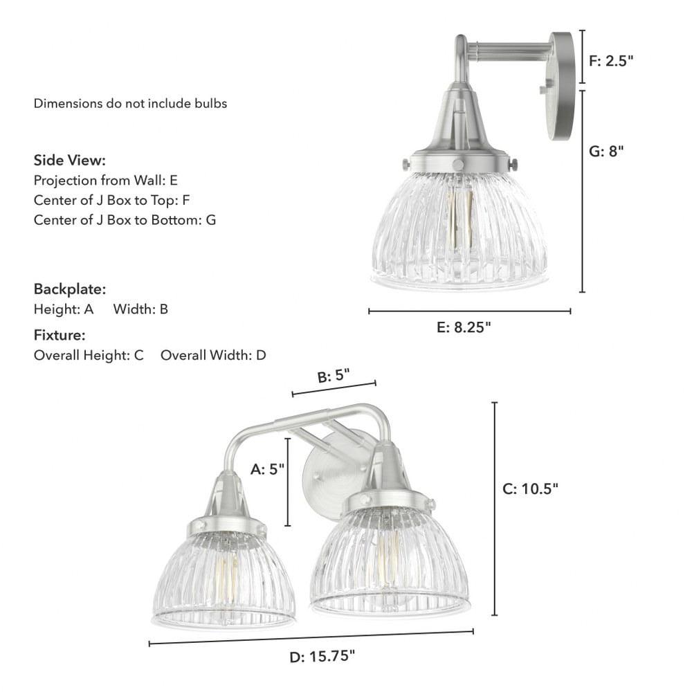 Hunter - Cypress Grove 2-light Brushed Nickel, Medium Size Vanity Light, Dimmable, Transitional Style, for Bedrooms, Dining, Living Rooms - 19352 - Image 6