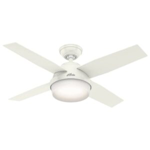 Hunter 44 inch Indoor Ceiling Fan with LED Light and Remote Control - White Modern Ceiling Fan, Standard Mount, 4 Blades, For Bedroom, Living Room, or Kitchen - Dempsey 59246, Fresh White