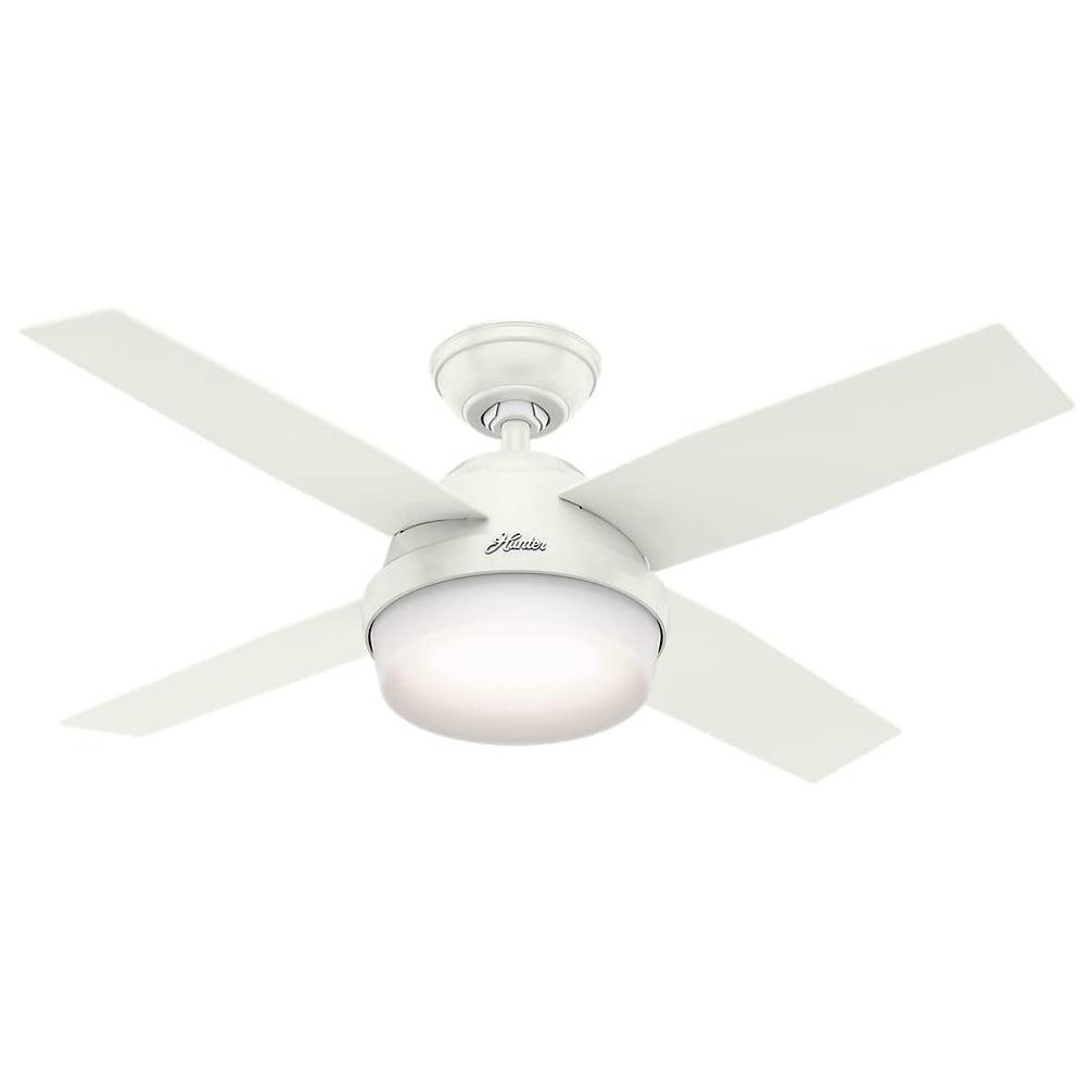 Hunter 44 inch Indoor Ceiling Fan with LED Light and Remote Control - White Modern Ceiling Fan, Standard Mount, 4 Blades, For Bedroom, Living Room, or Kitchen - Dempsey 59246, Fresh White