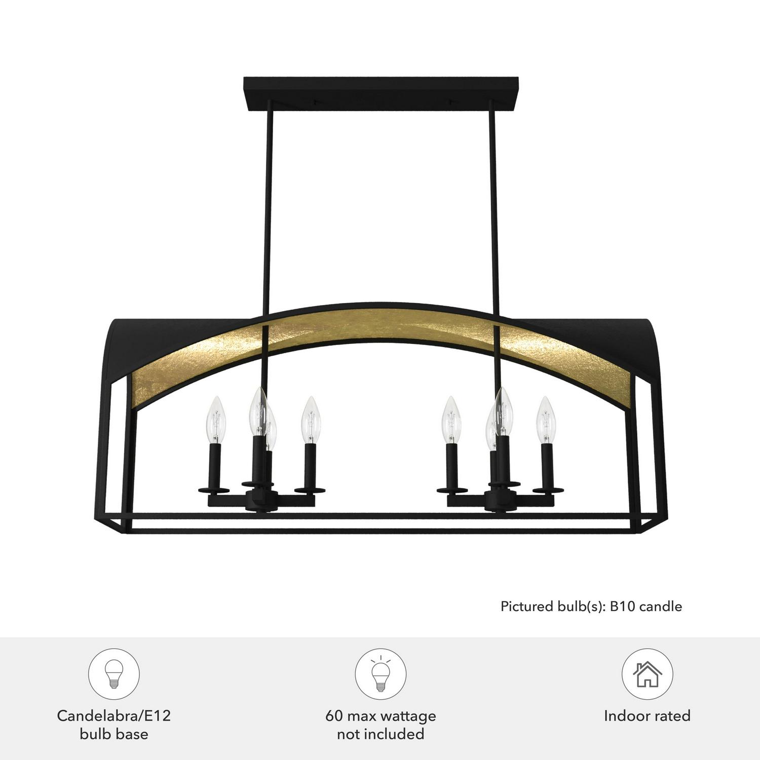 Hunter - Dukestown 8-light Natural Black Iron, Extra Large Chandelier, Dimmable, Formal Style, Linear Shaped, for Bedrooms, Dining, Living Rooms - 19731 - Image 3