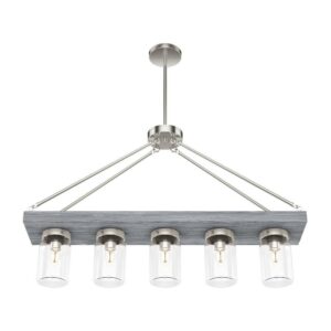 Hunter - Devon Park 5-light Brushed Nickel, Large Chandelier, Dimmable, Rustic Style, Linear Shaped, for Bedrooms, Dining, Living Rooms - 19007