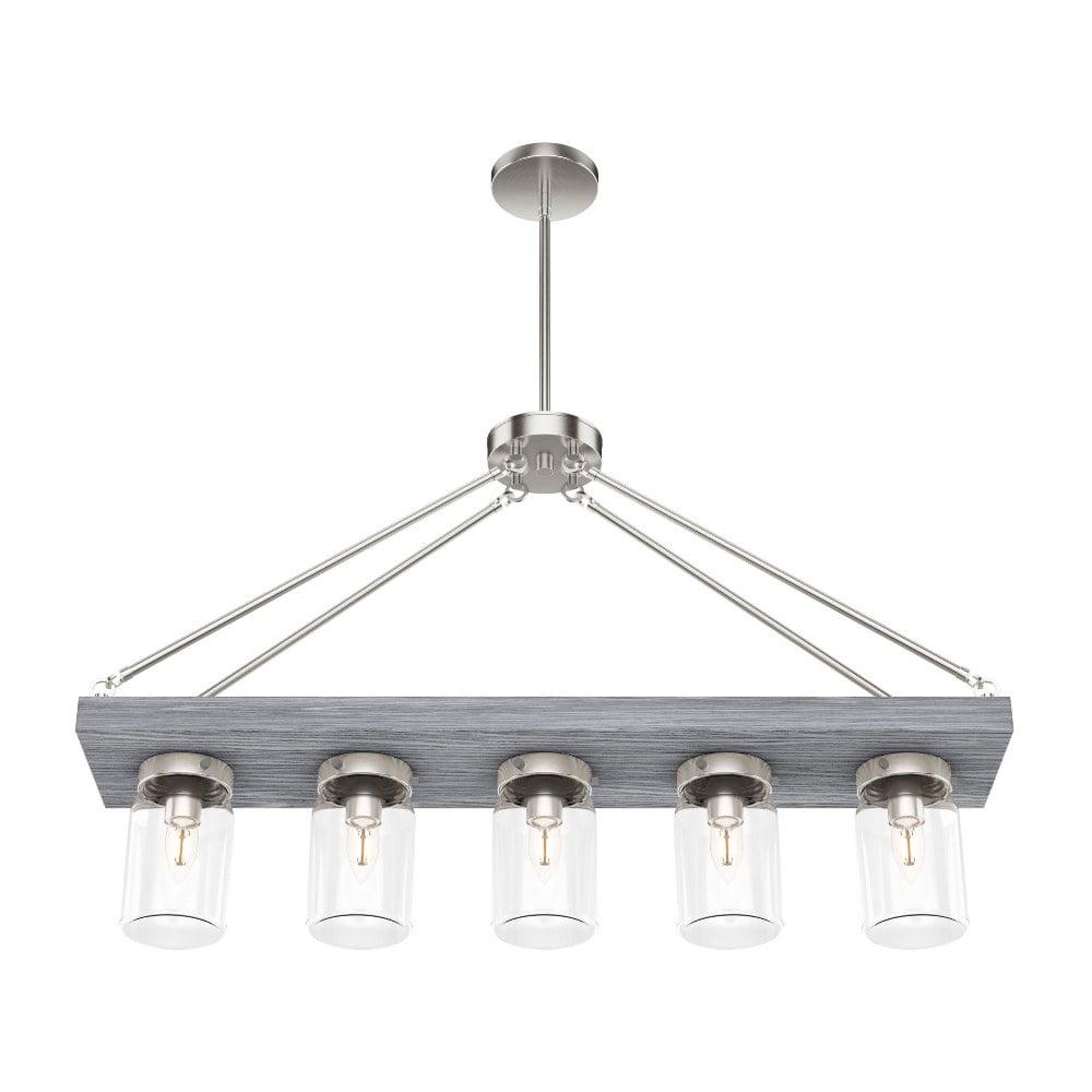 Hunter - Devon Park 5-light Brushed Nickel, Large Chandelier, Dimmable, Rustic Style, Linear Shaped, for Bedrooms, Dining, Living Rooms - 19007