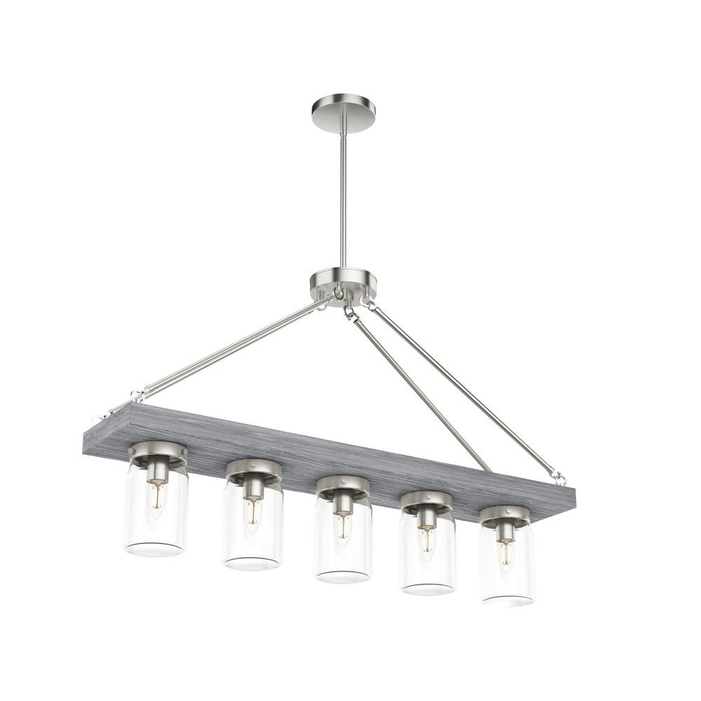 Hunter - Devon Park 5-light Brushed Nickel, Large Chandelier, Dimmable, Rustic Style, Linear Shaped, for Bedrooms, Dining, Living Rooms - 19007 - Image 3