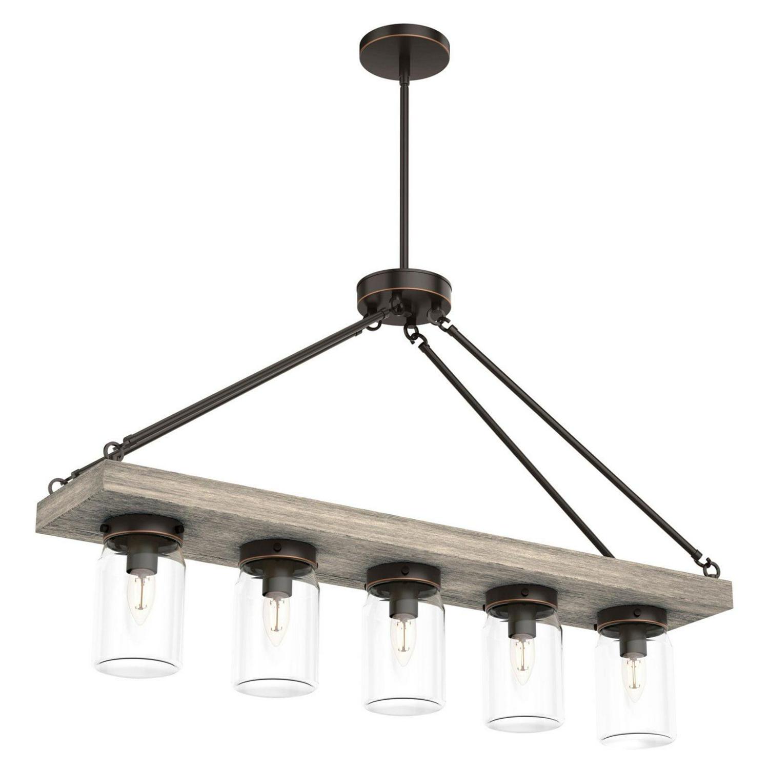 Hunter - Devon Park 5-light Onyx Bengal, Large Chandelier, Dimmable, Rustic Style, Linear Shaped, for Bedrooms, Dining, Living Rooms - 19006 - Image 2