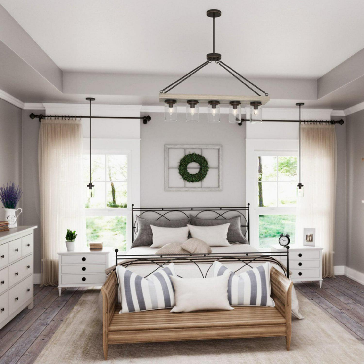 Hunter - Devon Park 5-light Onyx Bengal, Large Chandelier, Dimmable, Rustic Style, Linear Shaped, for Bedrooms, Dining, Living Rooms - 19006 - Image 3