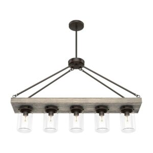 Hunter - Devon Park 5-light Onyx Bengal, Large Chandelier, Dimmable, Rustic Style, Linear Shaped, for Bedrooms, Dining, Living Rooms - 19006