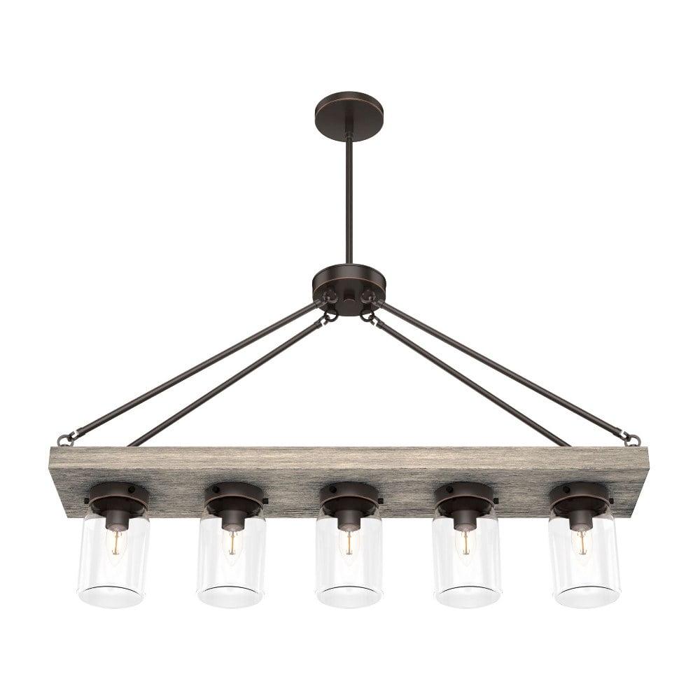 Hunter - Devon Park 5-light Onyx Bengal, Large Chandelier, Dimmable, Rustic Style, Linear Shaped, for Bedrooms, Dining, Living Rooms - 19006