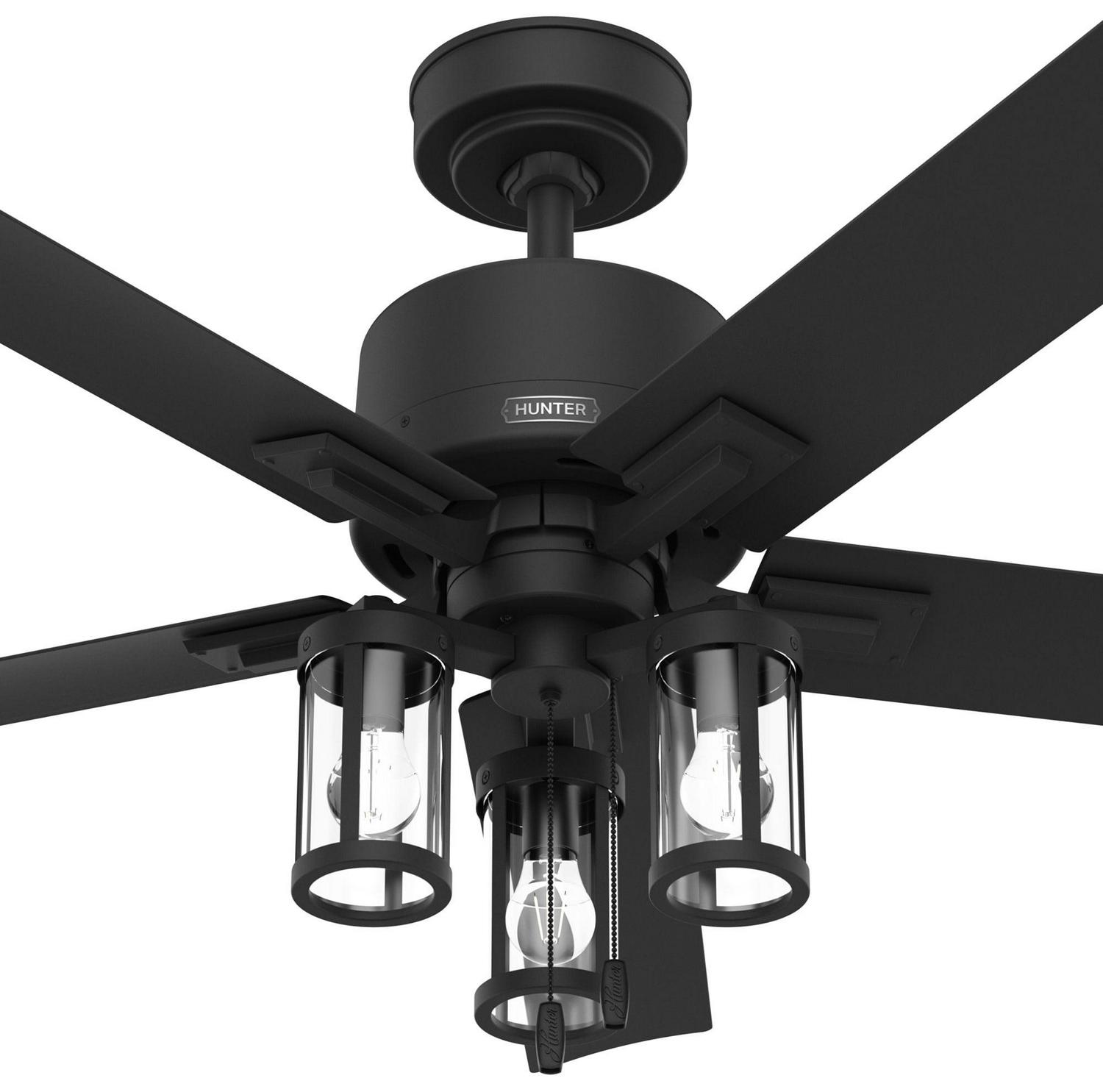 Hunter - Lawndale Indoor/Outdoor Ceiling Fan With Light, 52-inch, Matte Black, Casual-style, 3-speed WhisperWind Motor, 51689, for Porches, Bathrooms - Image 7