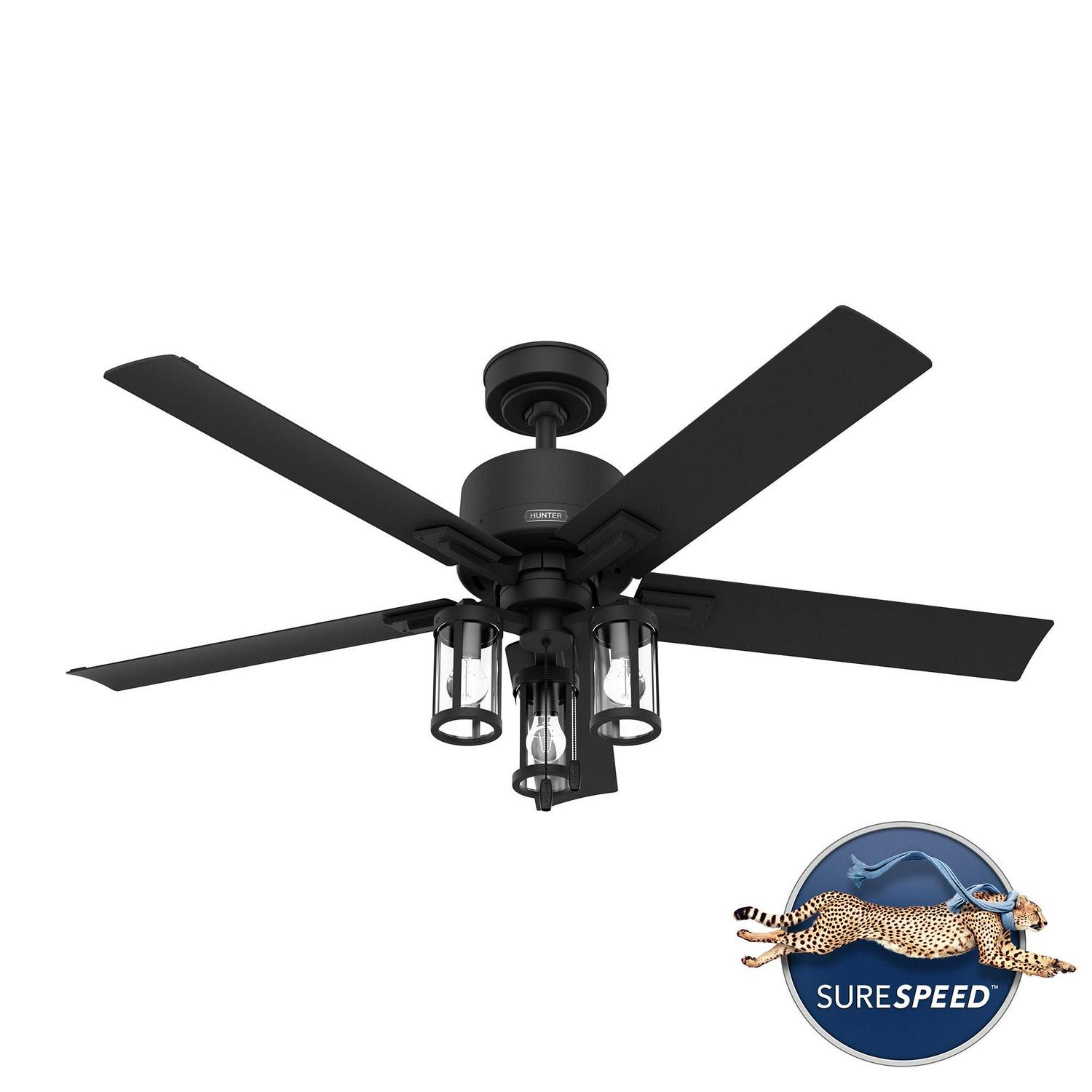 Hunter - Lawndale Indoor/Outdoor Ceiling Fan With Light, 52-inch, Matte Black, Casual-style, 3-speed WhisperWind Motor, 51689, for Porches, Bathrooms - Image 3