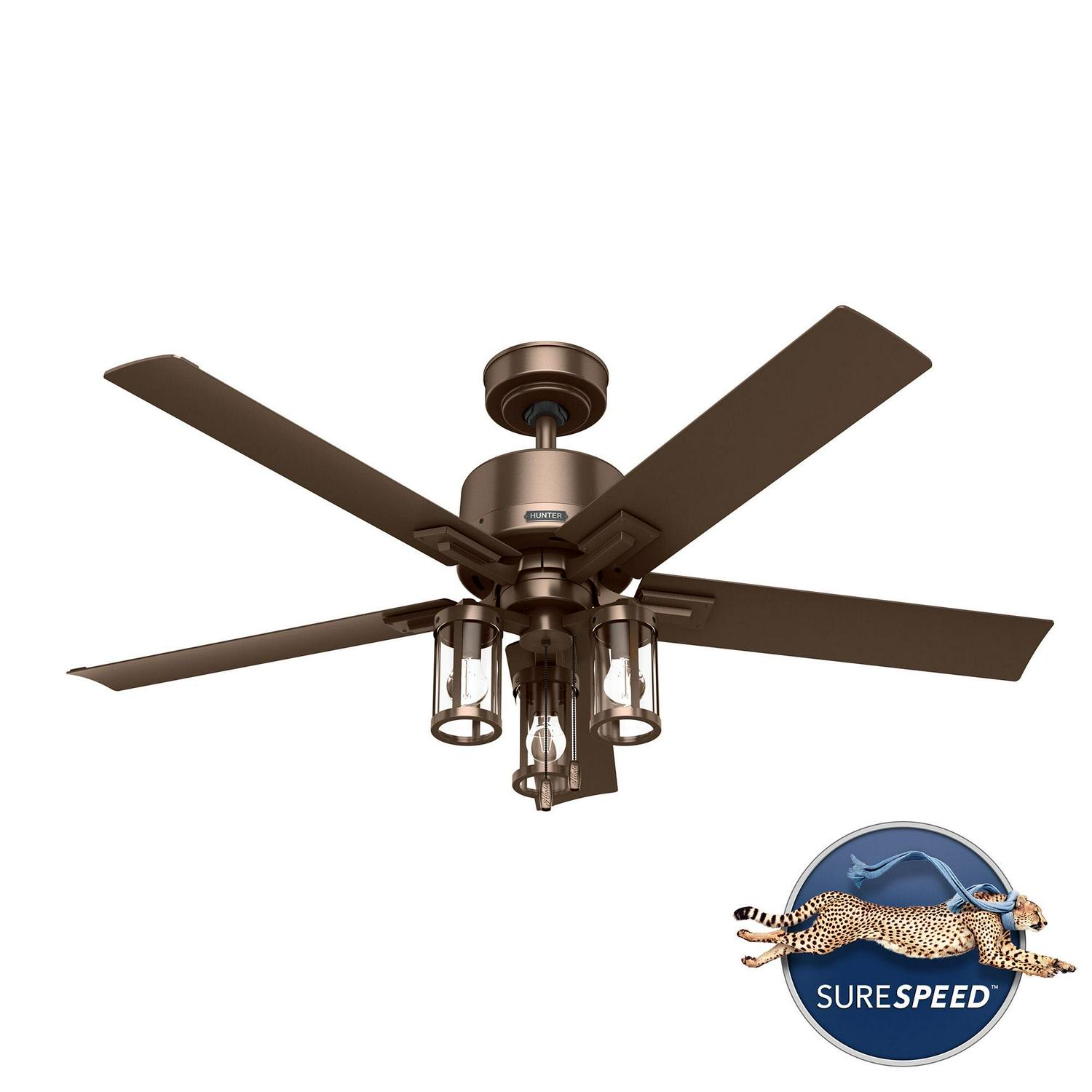 Hunter - Lawndale Indoor/Outdoor Ceiling Fan With Light, 52-inch, Matte Black, Casual-style, 3-speed WhisperWind Motor, 51689, for Porches, Bathrooms - Image 2