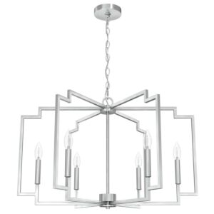 Hunter - Zoanne 6-light Brushed Nickel, Large Chandelier, Dimmable, Modern Style, Geometric Shaped, for Bedrooms, Kitchens, Dining, Living Rooms - 19571