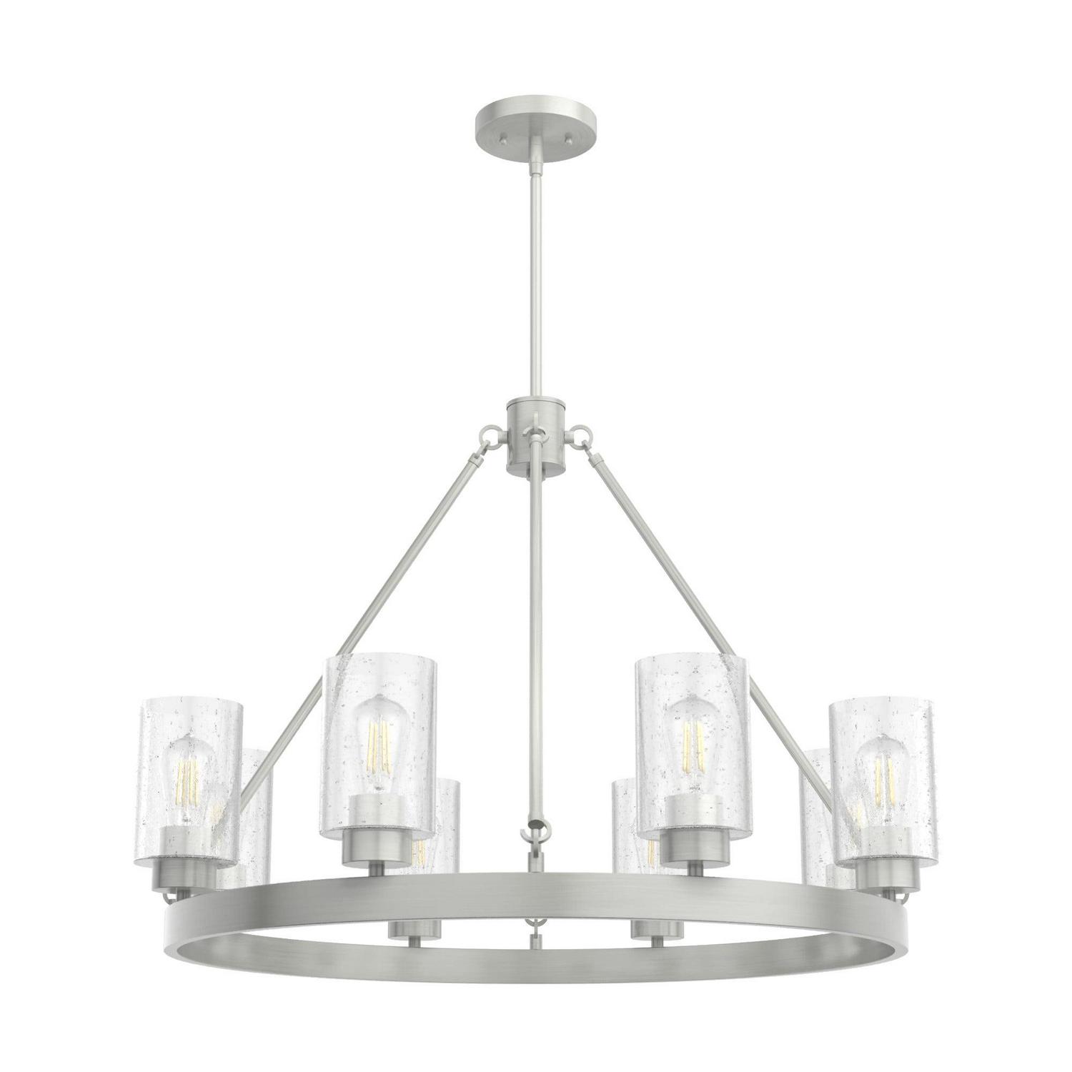 Hunter - Hartland 8-light Brushed Nickel, Large Chandelier, Dimmable, Casual Style, Wagon Wheel Shaped, for Bedrooms, Dining, Living Rooms - 19135