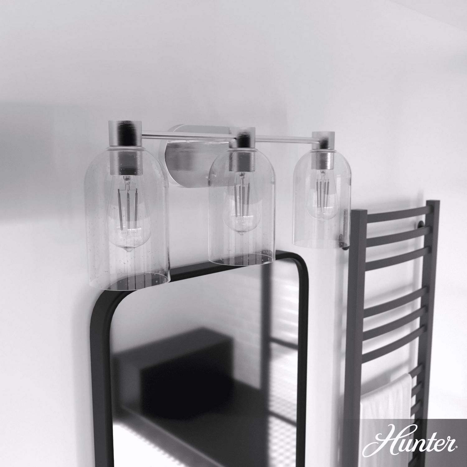 Hunter - Lochemeade 3-light Brushed Nickel, Medium Size Vanity Light, Dimmable, Transitional Style, for Bedrooms, Kitchens, Dining, Living Rooms - 19708 - Image 3