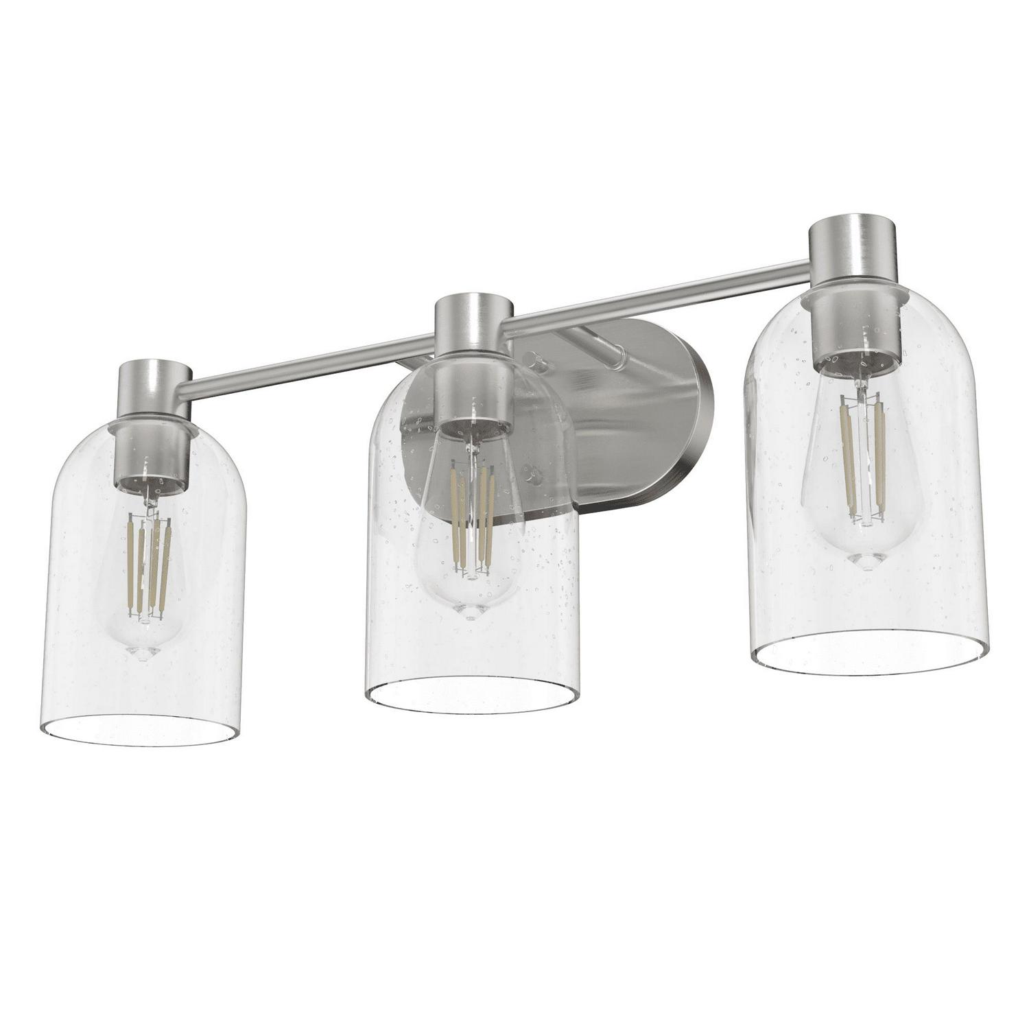 Hunter - Lochemeade 3-light Brushed Nickel, Medium Size Vanity Light, Dimmable, Transitional Style, for Bedrooms, Kitchens, Dining, Living Rooms - 19708