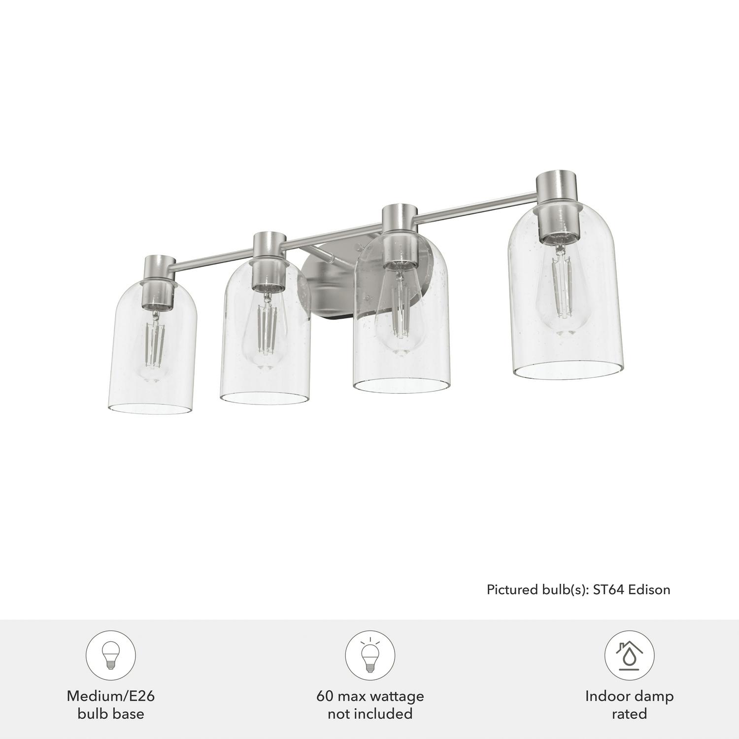 Hunter - Lochemeade 4-light Brushed Nickel, Medium Size Vanity Light, Dimmable, for Bedrooms, Dining, Living Rooms - 19710 - Image 5