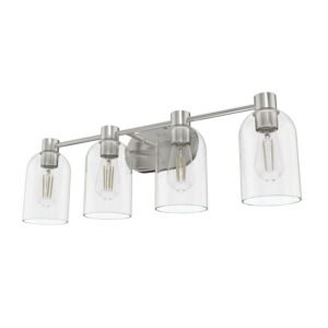 Hunter - Lochemeade 4-light Brushed Nickel, Medium Size Vanity Light, Dimmable, for Bedrooms, Dining, Living Rooms - 19710