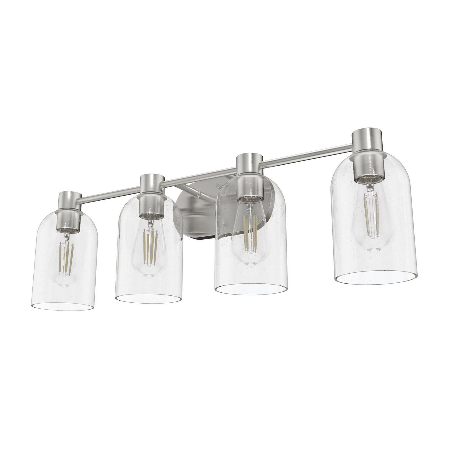 Hunter - Lochemeade 4-light Brushed Nickel, Medium Size Vanity Light, Dimmable, for Bedrooms, Dining, Living Rooms - 19710