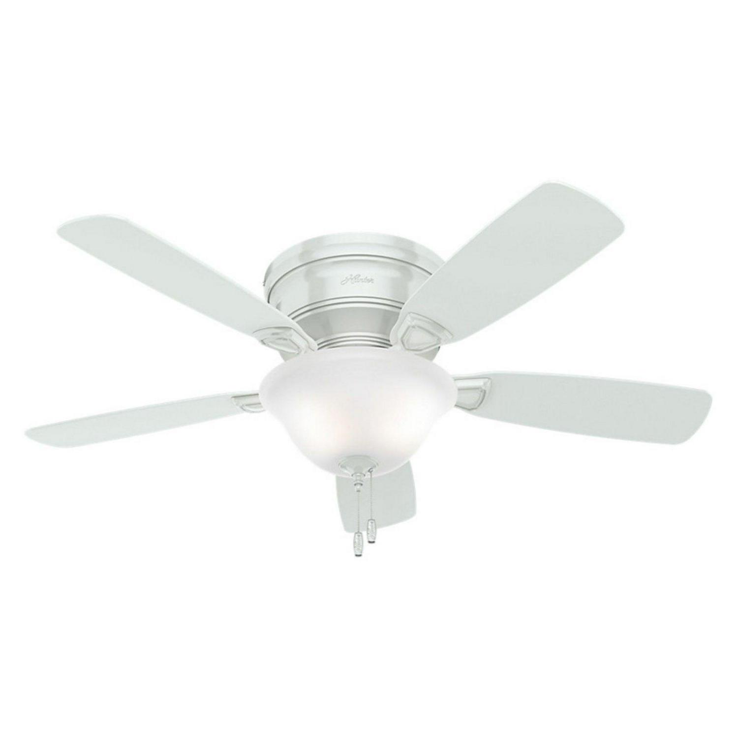 Hunter Low Profile 48" Home Ceiling Fan with LED Light and Pull Chain, White