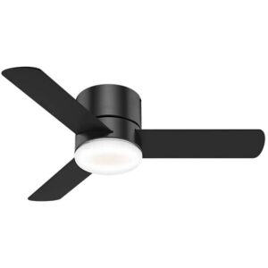 Hunter - Minimus Indoor Low Profile Ceiling Fan With Light, Remote, 44-inch, Matte Black, Casual-style, 3-speed WhisperWind Motor, 59453, for Living Rooms, Bedrooms