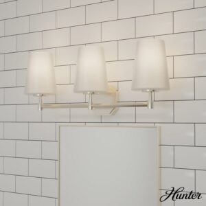 Hunter - Nolita 3-light Brushed Nickel, Medium Size Vanity Light, Dimmable, Modern Style, for Bedrooms, Dining, Living Rooms - 19881