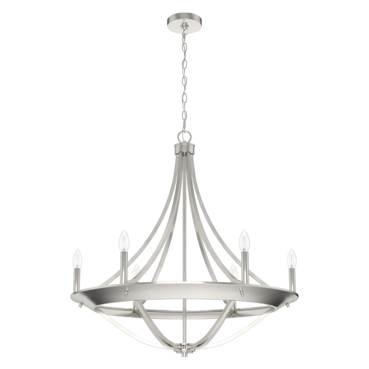 Hunter - Perch Point 6-light Brushed Nickel, Large Chandelier, Dimmable, Casual Style, Empire Shaped, for Bedrooms, Dining, Living Rooms - 19415 - Image 2