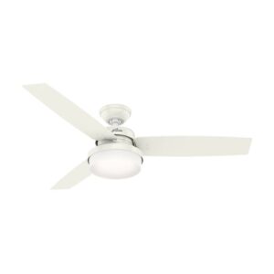 Hunter - Sentinel Indoor Ceiling Fan With Light, Remote, 52-inch, Fresh White, Modern-style, 3-speed WhisperWind Motor, 59169, for Living Rooms, Bedrooms