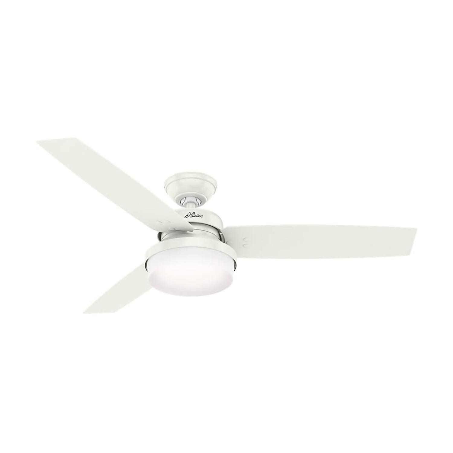 Hunter - Sentinel Indoor Ceiling Fan With Light, Remote, 52-inch, Fresh White, Modern-style, 3-speed WhisperWind Motor, 59169, for Living Rooms, Bedrooms