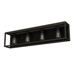 Hunter - Squire Manor 4-light Matte Black, Medium Size Vanity Light, Dimmable, Modern Style, for Bedrooms, Dining, Living Rooms - 19675