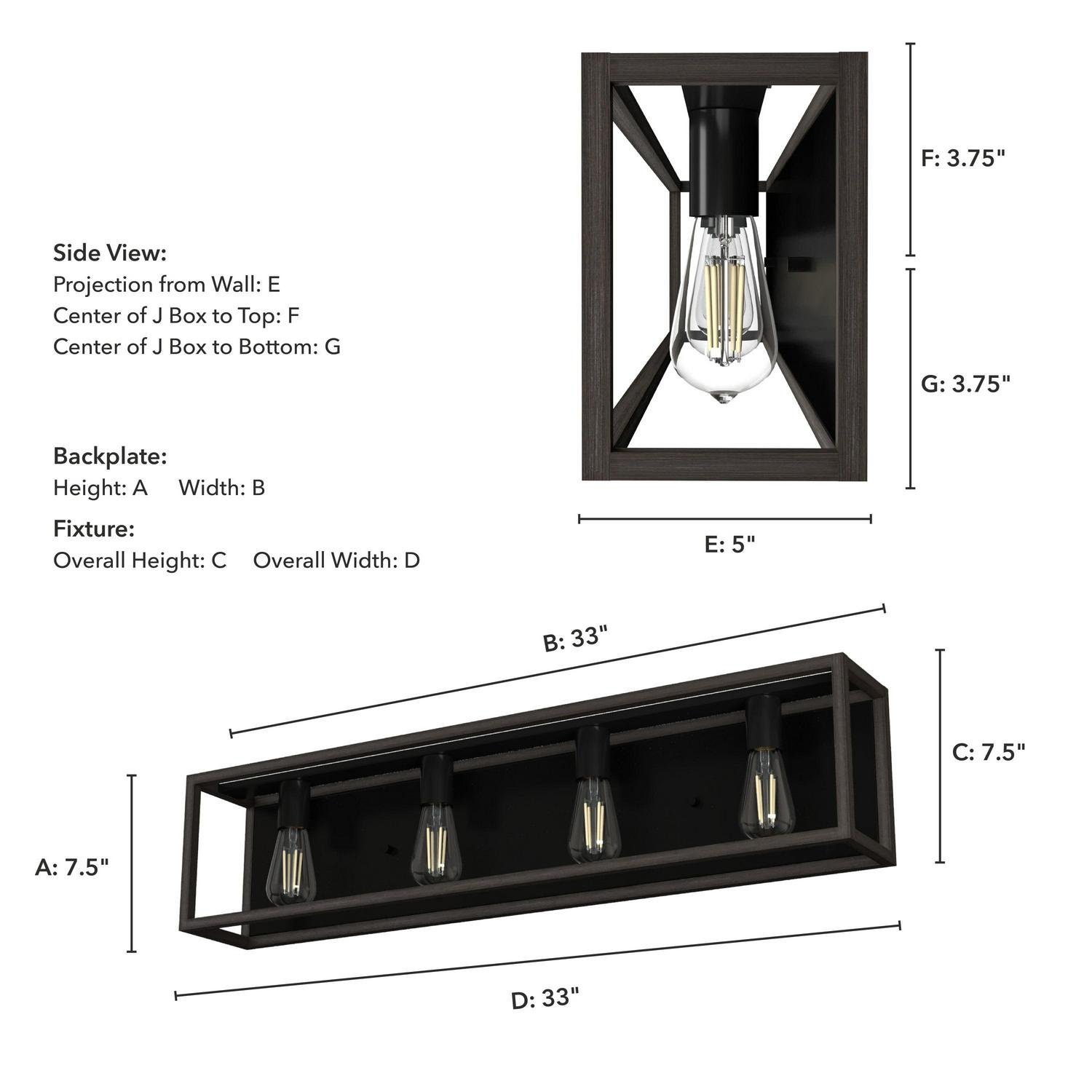 Hunter - Squire Manor 4-light Matte Black, Medium Size Vanity Light, Dimmable, Modern Style, for Bedrooms, Dining, Living Rooms - 19675 - Image 2