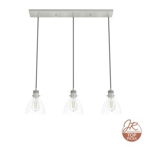 Hunter - Van Nuys 3-light Brushed Nickel, Large Cluster Light, Dimmable, Transitional Style, Linear Shaped, for Bedrooms, Dining, Living Rooms - 19308