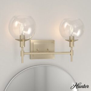 Hunter - Xidane 2-light Alturas Gold, Medium Size Vanity Light, Dimmable, Mid Century Modern Style, for Bedrooms, Kitchens, Dining, Living Rooms - 19761