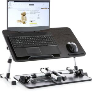 Husband Pillow - Lap Desk Black Wood Small Top - Fits Up to 17" Laptop - with Dual Cushion, Wrist Rest & Built-in Mouse Pad, Portable Laptop Stand for Bed, Multifunctional Slot for Tablet, Pen & Phone