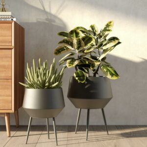 Aspire Home Accents Huxley Mid Century Modern Planters - White (Set of 2) Black