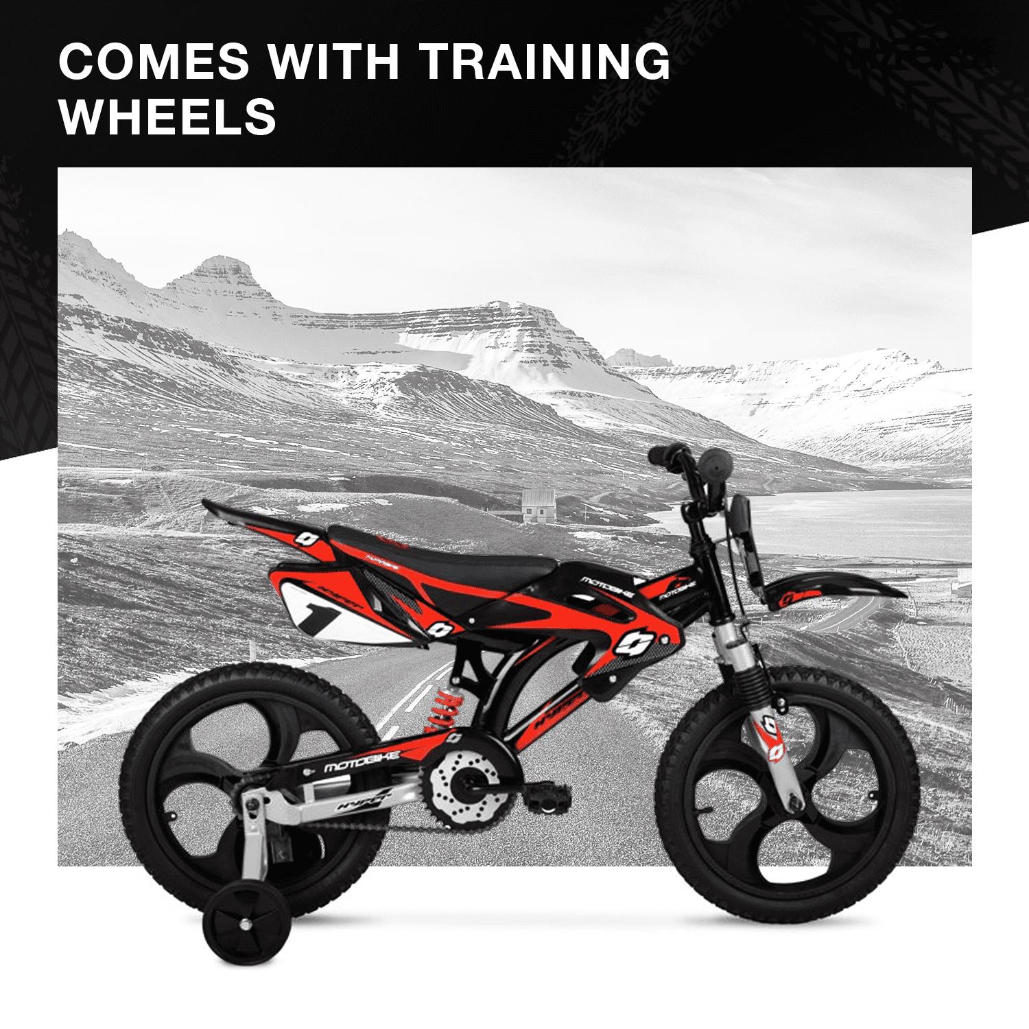 16" Hyper Moto Bike, 16" Mag Wheels, Training Wheels, Child Bicycle, Ages 5-7 Years, Black/Red - Image 4