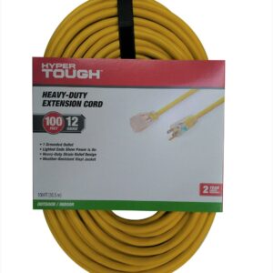 Hyper Tough 12AWGX3C 100ft Indoor and Outdoor Heavy Duty Yellow Vinyl Extension Cord