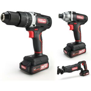 Hyper Tough 20V ?” Impact Driver, ?” 2-Speed Hammer Drill, & Reciprocating Saw Bundle (3) 1.5Ah Lithium-Ion Batteries & (3) Chargers