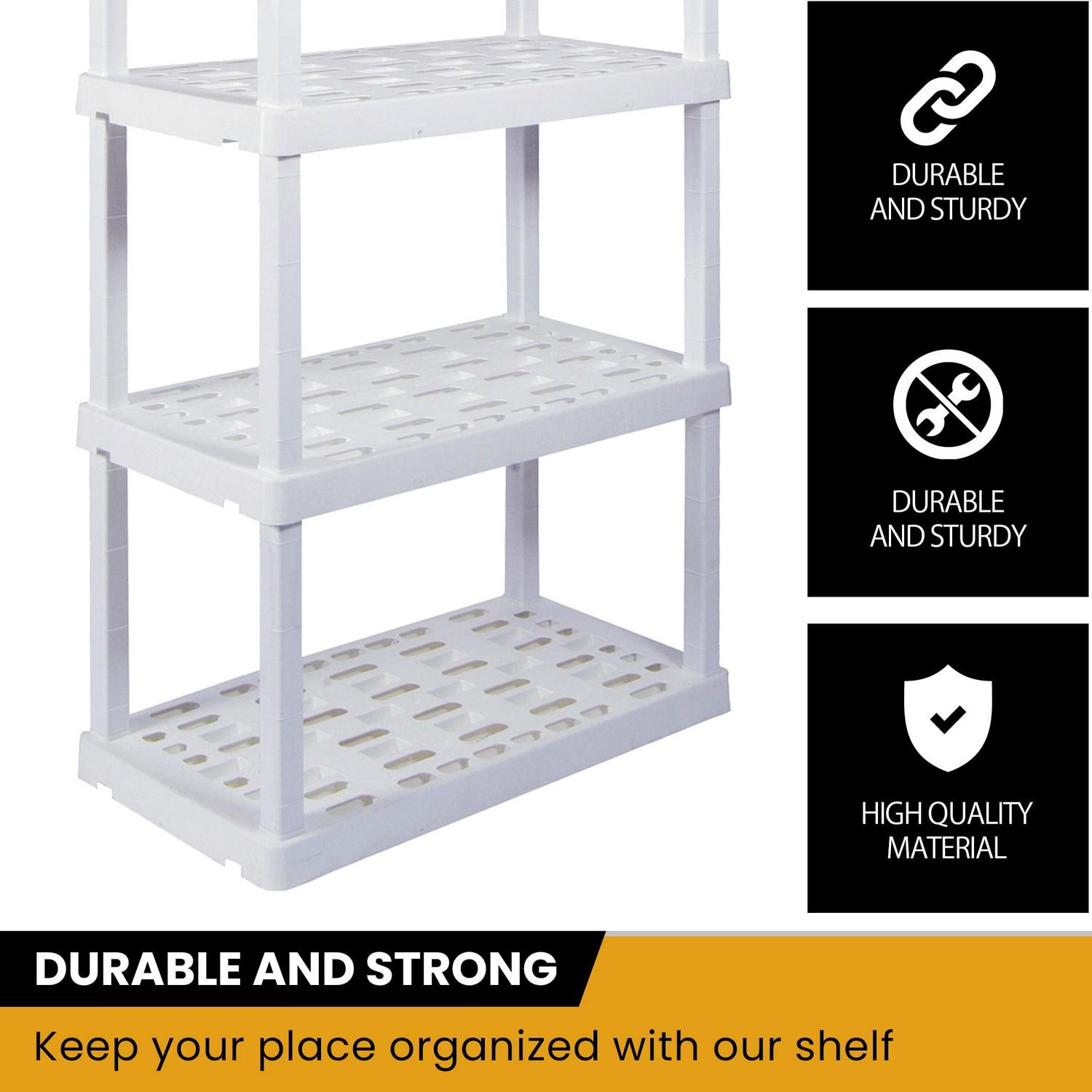 Hyper Tough Plastic Storage Shelves 5-Tier 73.8"H x 36"W x 17.75"D, 2-Pack White, 750 lbs Total Capacity - Image 7