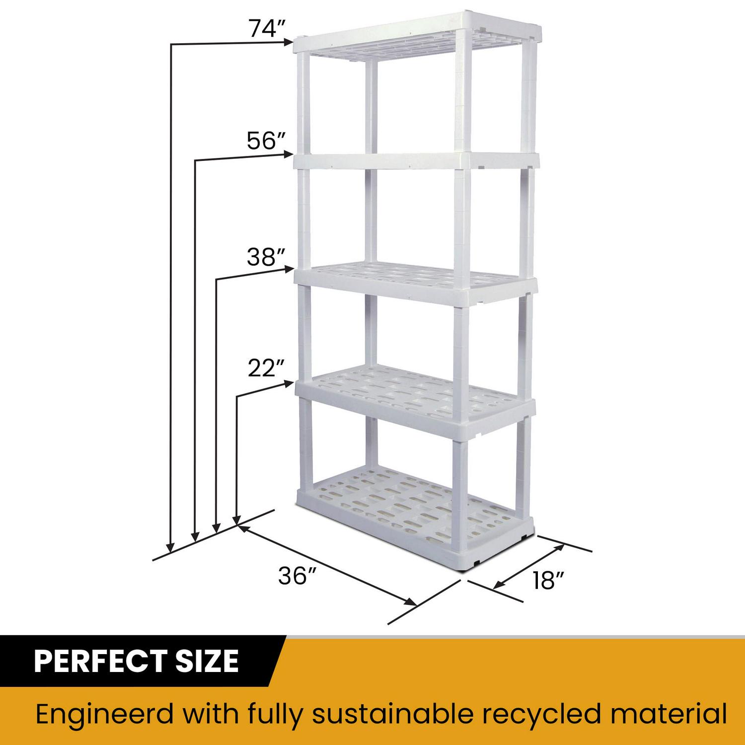 Hyper Tough Plastic Storage Shelves 5-Tier 73.8"H x 36"W x 17.75"D, 2-Pack White, 750 lbs Total Capacity - Image 2