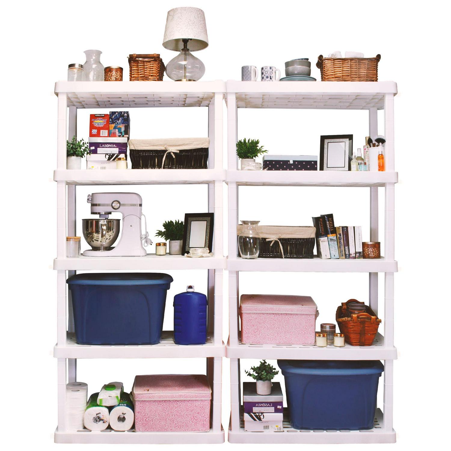 Hyper Tough Plastic Storage Shelves 5-Tier 73.8"H x 36"W x 17.75"D, 2-Pack White, 750 lbs Total Capacity - Image 3