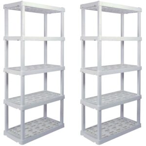 Hyper Tough Plastic Storage Shelves 5-Tier 73.8"H x 36"W x 17.75"D, 2-Pack White, 750 lbs Total Capacity