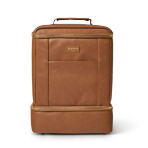 Igloo Luxe Dual Compartment Backpack 16 cans Soft Cooler, Cognac Brown