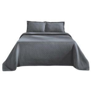 Superior Basketweave Cotton Decorative Bedspread and Sham Set, Twin, Gray