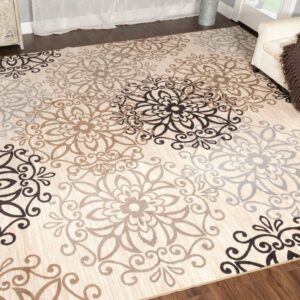 Superior Leigh 5'x7' Contemporary Floral Medallion Area Rug for Living Room Bedroom Office Indoor, Stain Resistant Washable Non Slip Rug, Multicolor