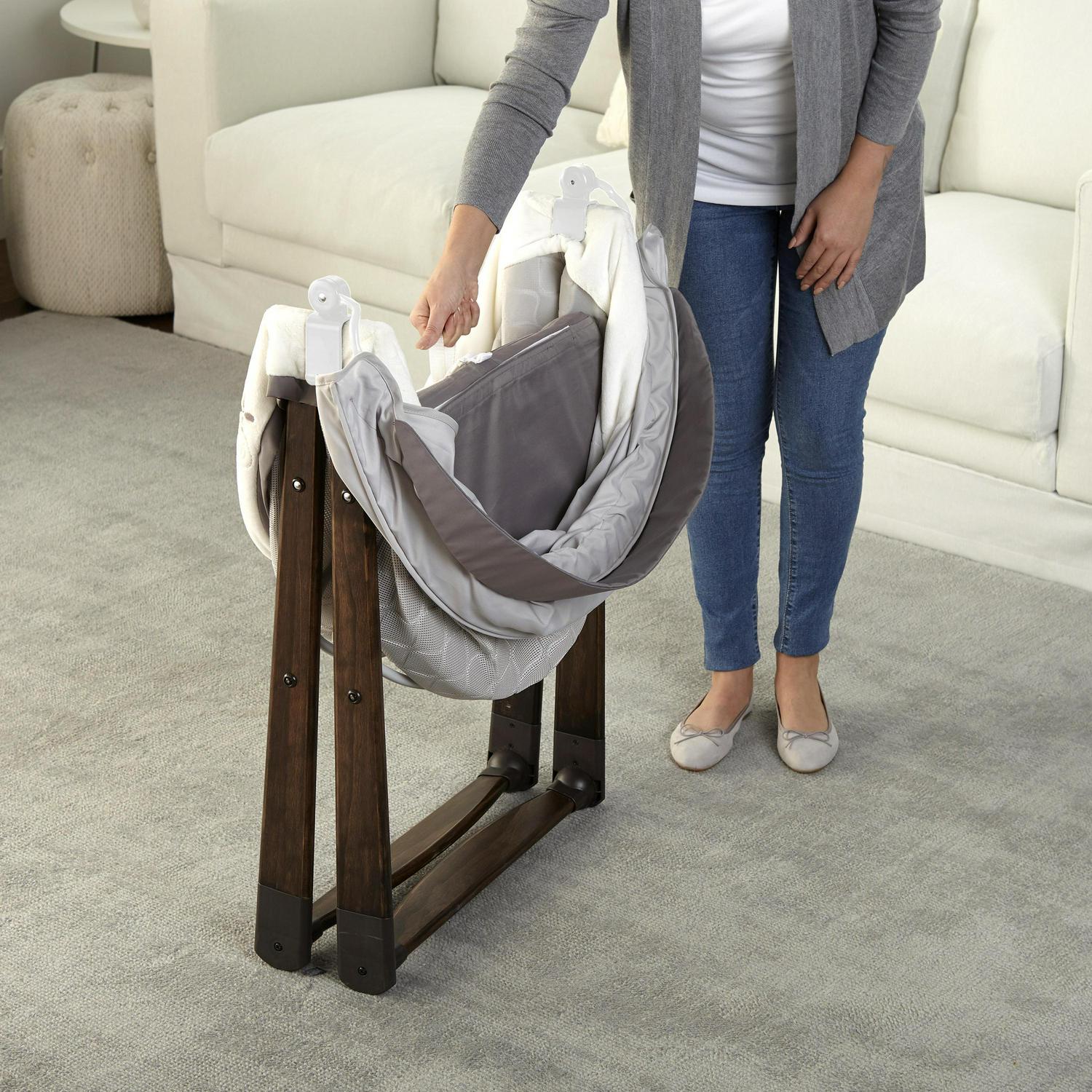 Ingenuity DreamComfort FoldAway Rocking Portable Wood Bassinet - Carrington - Image 6