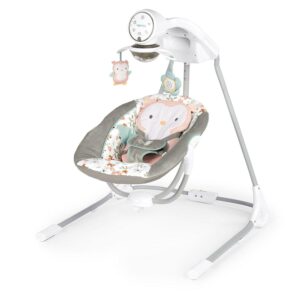 Ingenuity InLighten Baby Swing, 5-Speed, Swivel Infant Seat, Nature Sounds, Lights - Pink, Nally